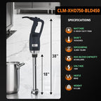 Commercial Immersion Blender, X-Heavy Huty 750W Handheld Blender, 18 Inch Detachable Shaft, 8,000-19,000 RPM Variable Speed, 42 Gallons Multifunction Pro Electric Stick Emulsifier.