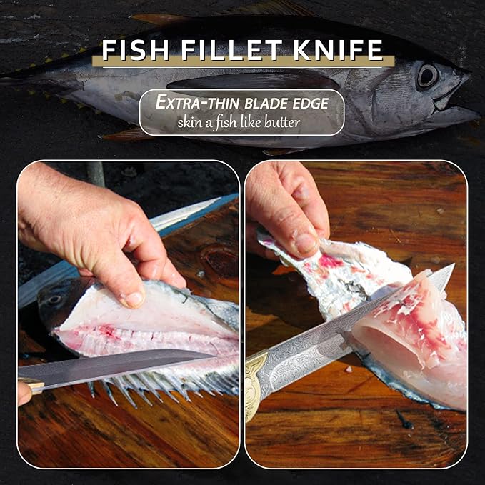 Purple Dragon 5" Boning Knife - Japanese Steel Professional Fillet Knife with Sheath, Elegant Blade, Sharp for Meat, Fish, Camping, Gift Box Included