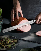 KYOKU 12" Slicing Knife, Daimyo Series Brisket Knife for Meat Cutting with Rosewood Handle, Japanese 440C Stainless Steel Meat Carving Knife for BBQ Brisket Turkey Ham Rib Roast with Sheath and Case