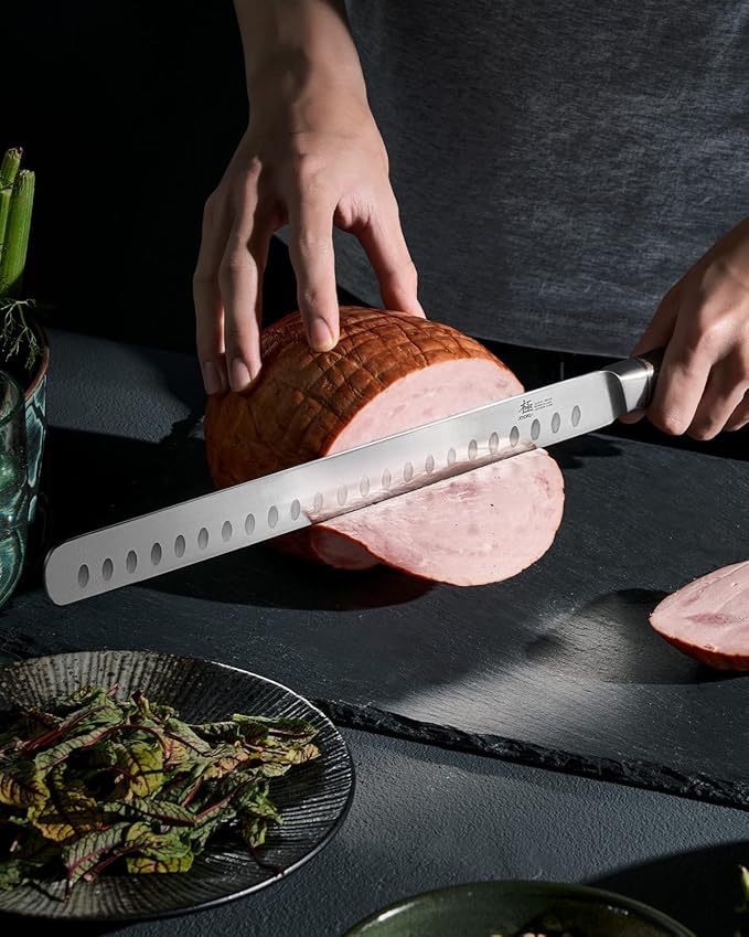 KYOKU 12" Slicing Knife, Daimyo Series Brisket Knife for Meat Cutting with Rosewood Handle, Japanese 440C Stainless Steel Meat Carving Knife for BBQ Brisket Turkey Ham Rib Roast with Sheath and Case