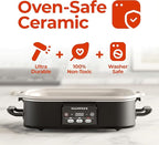Magnifique 4 Quart Casserole Digital Slow Cooker, Premium Ceramic Bakeware for Oven, Dishwasher Safe Baking Dish,Black