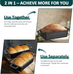 Leonyo 2-in-1 Cast Iron Bread Pan with Lid, Enameled Cast Iron Loaf Pan, 9 x 6 inch Sourdough Baking Pan, Homemade Bread Dutch Oven for Pound Cake, Lasagna, Up to 500℉ & Blackish Green