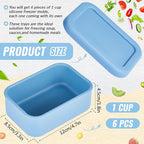 6 Packs 1 Cup Silicone Soup Freezer Molds with Lid Silicone Soup Freezer Trays Rectangle Reusable Food Preserving Tray Freezing Sauces Stews(Dark Blue, Gray)