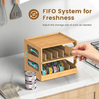 Teamkio Can Organizer for Pantry, Bamboo Pantry Organizer, 2 Tier Stackable Can Storage Rack Ideal for 36 Human and Pet Food Cans(FIFO)