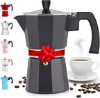 Zulay Classic Italian Style 6 Espresso Cup Moka Pot, Classic Stovetop Espresso Maker for Great Flavored Strong Espresso, Makes Delicious Coffee, Easy to Operate & Quick Cleanup Pot (Dark Gray)