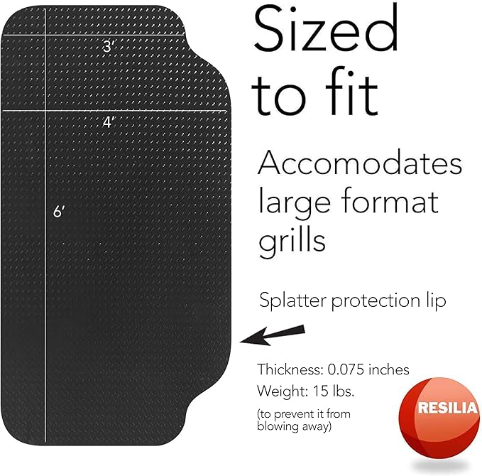 RESILIA Large Under Grill Mat – Heavy Duty, Reusable Outdoor Floor Protector Mats for Deck, Patio, & Garage – 72 Inch x 48 Inch with 12 Inch Splatter Protection Lip, Black Diamond Plate, Made in USA