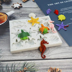 Sakolla Marine Theme Fondant Silicone Molds, Seashell, Conch, Seahorse, Starfish, Tortoise Silicone Mold for Cake Decoration, Chocolate Candy Sugar Craft