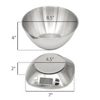 Stainless Steel Digital Kitchen Scale w. Bowl - for Food Coffee Lab - LCD Display gram Ounces lb:oz lb ml - 12 LBS/5.5 KG Capacity - Battery Included - Silver by The Display Guys
