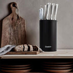 Knife Block Without Knives, Cookit Universal Round Knife Block Only, Detachable Knife Holder for Easy Cleaning, Space Saver Knife Storage Holder with Scissors Slot, Black