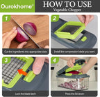 Ourokhome Veggie Chopper and Dicer with Container, Manual Hand Food Mandolin Slicer with 4 in 1 Handheld Vegetable Spiralizer for Zucchini, Potato, Onion, Essential Kitchen Gadgets (12 in 1, Gray)