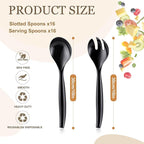 Mwellewm 32Pcs Serving Spoons 10'' Large Plastic Serving Utensils Set Slotted Disposable Serving Forks Heavy Duty Black Party Supplies for Buffet Restaurant Dinner Salad Noodles Soup
