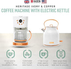 HADEN Coffee Machine, 12 Cup Drip Coffee Maker Bundled with Heritage 1.7 Liter Stainless Steel Electric Kettle, Ivory & Copper