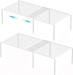iPEGTOP Set of 2 Expandable Kitchen Cupboard Organiser, 4-Piece Adjustable Freezer Cabinet Storage Wire Shelf Rack Rustproof Metal Shelves Space Saver for Countertop Pantry Drawer Utensils (White)