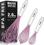 Walfos Whisk, Silicone Whisks for Cooking & Baking Non Scratch Rubber Coated Pink Whisk for Non-stick Wisk, Perfect for Frothing, Blending, Beating and Whisking (3pack Pink)