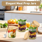 Overnight Oats Containers with Lids,16oz Wide Mouth Glass Mason Jars with Bamboo Lid,Overnight Oats Jars with Spoons,Meal Prep Jar with Airtight Lid for Yogurt,Chia Pudding,Snacks,Salad,Spice 4pack