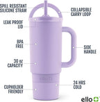 Ello Port 30oz Tumbler with Carry Loop & Integrated Handle | Vacuum Insulated Stainless Steel Reusable Water Bottle Travel Mug | Leak Proof Lid | Flexible Straw | BPA-Free | Dishwasher Safe | Lilac