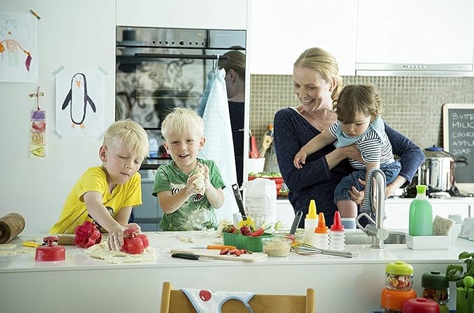 Kuhn Rikon Kinderkitchen® Kids Chef Knife Set With Scissors, 3 Pieces, Green/Blue/White| Cutting Tools Made for Real Cooking | Child Friendly Animal Designs With Hand Guard & Snipper Cover For Safety