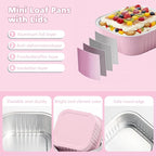 Ruckae 5oz 100 Pcs Square Mini Loaf Pans with Lids-Disposable Foil Dessert Containers,Mini Cake Pans with Lids,Aluminum Dessert Cups for Parties and Weddings (Pink, 5oz)