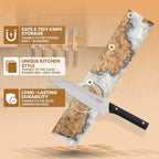 Magnetic Knife Holder for Wall 16 Inch |Premium Wood & White Resin| Epoxy Knife Magnetic Strip, Kitchen Knife Block Holder with Strong Magnet, Space-Saving, Handcrafted Style & Easy to Install