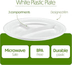 PLASTICPRO 9 inch Round Plastic Plates 3 Compartment - 3 Section Plates Microwaveable, Disposable, White, Dinnerware 400 Count