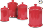 Omniware Simsbury 4-Piece Canister Set - Stoneware Kitchen Storage with Silicone-Sealed Lids, Lead-Free Glaze & Dishwasher Safe - Rustic Farmhouse-Style Flour & Sugar Containers (Red)