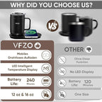 16Oz Temperature Control Smart Mug, Self Heating Coffee Mug LED Display, 180 Min Battery Life - Hot up to 149℉ Fast Wireless Charger Base Improved Design coffee serving sets mug(16oz, Black)