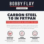 GreenPan x Bobby Flay 10" Carbon Steel Frying Pan Skillet, Pre-Seasoned Ready to Use, Nontoxic, PFAS-Free, Induction Compatible, High Heat & Oven Safe Durable Cookware, Cast Iron Alternative
