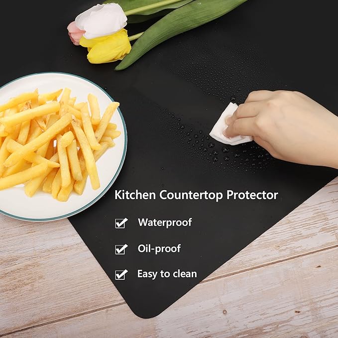Gartful 2 Pack Silicone Mats for Countertop - 0.05" Thicker, 32" by 24" Extra Large Counter Table Protector, Heat Resistant Mat, Work Desk Pad, Non Skid Placemat, Multipurpose Mat, Pastry Mat, Black