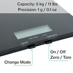 Glass Platform Digital Kitchen Scale - for Food Coffee Lab - LCD Display gram Ounces lb:oz fl.oz ml - 11 LB/5 KG Capacity - Battery Included - White by The Display Guys