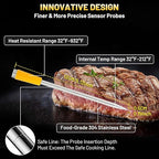 Wireless Smart Meat Thermometer with 4 Probes, Ultra-Long Range Bluetooth 5.4, App Control with iOS & Android, IP67 Waterproof, 10 Preset Menus & Color-Coded Probes for Oven, Grill, BBQ, A8