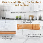 Marble Rolling Pin - 18.9" Marble Rolling Pins for Baking, Pastry, Pizza Dough & More - Polished Non-Stick Surface, Long Dough Roller with Wooden Handles & Base