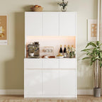 Garvee Kitchen Pantry Cabinet,71 in Tall Storage Cabinet with Doors&Shelves Adjustable, Kitchen Storage Hutch with Microwave Shelf, Led Lights&Charging Station,Corner Pantry Cabinet
