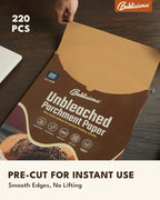 220 Pcs Unbleached Parchment Paper Baking Sheets, Baklicious Pre-cut Heavy Duty Parchment Baking Paper for Air Fryer, Oven, Bakeware, Steaming, Cooking Bread, CupCake, Cookies