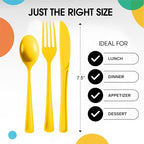Party Solids Yellow Plastic Silverware Heavy Duty 300 Pieces Yellow Plastic Cutlery Sets, Utensil Sets, 100 Of Each Forks, Knives & Spoons Disposable Cutlery Set, Flatware Set For Party Supplies