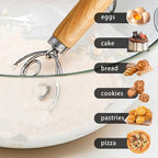 TEEVEA Danish Dough Whisk for Sourdough Bread, Pizza & Pastry - Wooden Handle with Stainless Steel Hook