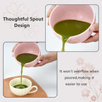 Matcha Whisk Set, Ceramic Matcha Set Includes Matcha Bowl, Bamboo Matcha Whisk and Holder, Bamboo Scoop, Scoop Holder, matcha sifter and Tea Towel - Matcha Kit for Matcha Lovers (Pink)