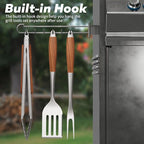 ENLOY Heavy-Duty Barbecue Grilling Tools Set, Outdoor Grill Accessories with Spatula, Fork & Tongs, Extended Rosewood Handle & Food-Grade Stainless Steel for Barbecue & Grill, 3Pcs BBQ Tools for Men