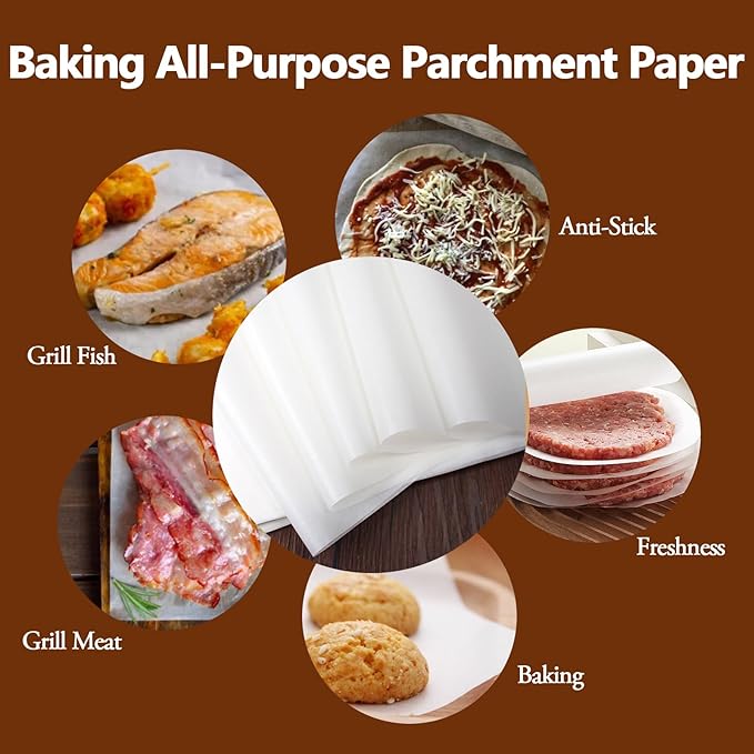 300PCS Thickened Precut Parchment Paper Sheets, 6×6 In Non-Toxic Burger Paper Sheet，Heavy Duty Burger Patty Paper for Baking, Grilling, Seperating Patty, Comes in Convenient Packaging, Brown