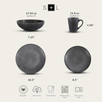Stone Lain Grao Stoneware 16-Piece Dinnerware Set, Grey