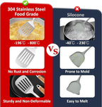 304 Stainless Steel Cooking Utensils Set,9PCS Metal Kitchen Utensils Set with Wooden Handle,Solid Spoon,Spatula,Ladle,Skimmer,Spaghetti Spoon,Dishwasher Safe
