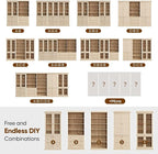 70.8" Tall Farmhouse Bookshelf, Modular Bookcase with Glass Doors, 6-Tier Adjustable Shelves, Large Storage Cabinet for Kitchen, Living Room, Brown, Set of 3