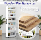 7-Tier Slim Storage Cart, Wooden Rolling Pantry Cabinet with Wheels, Narrow Shelf Organizer for Kitchen, Bakers Rack, Dining Room, Closet, Small Spaces Gray 47.2" H*9.8" W*23.6" D