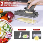 Vegetable Chopper, Onion Chopper Dicer, Mandoline Slicer, Food Chopper with Container, Vegetable Cutter for Salad Potato Carrot Garlic（9 Blades, Grey）