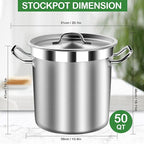 50 Quart Stainless Steel Stock Pot with Lid – Heavy Duty Cooking Pot for Soup, Commercial Soup Pots, 3-Ply Induction Bottom, Oven Safe