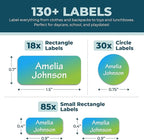 Personalized Daycare Name Labels for Kids (130 Labels) - Custom Waterproof Name Stickers for Clothing Tags, Water Bottles, Lunch Boxes and School Supplies (Gradient)