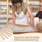 Newtay 12 Pcs Pottery Tools Include 1 Wood Rolling Pin Sculpting Polymer Clay Tools 1 Portable Pottery Wedging Board/Linen Tablecloth and 10 Pcs 5 Size Teaching Rolling Mud Stick Guide (Tablecloth)