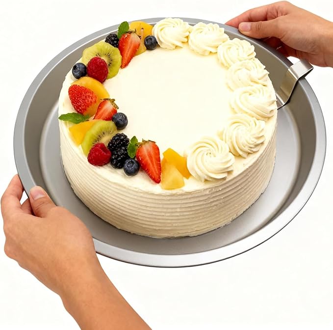 Easy Release Pans Round with Lever, 9.7" Quick Release Easy-Out Cake Pan Set,Baking Tools Pans Stainless Steel Round,Apple Pie Bake & Serve Sets, For All Kinds of Bases (2)
