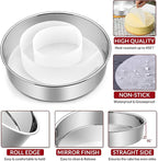 6 Inch Cake Pan Set of 2, E-Far Stainless Steel Round Layer Smash Cake Baking Pans with Parchment Rounds & Side Liner Roll, Non-Toxic & Healthy Metal Cakes Tin, Straight Side & Dishwasher Safe