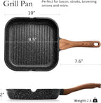 ESLITE LIFE 9.5 Inch Nonstick Grill Pan for Indoor Cooking, Versatile Induction Square Large Grilling Skillet Steak Pan for Stove Tops, PTFE & PFOA Free, Black