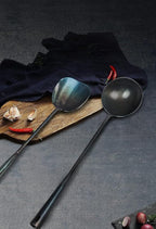 ZhenSanHuan Chinese Traditional HandMade Iron Spatula & Ladle Wok Tool Set,Long wok utensils (Ladle and Spatula Set)